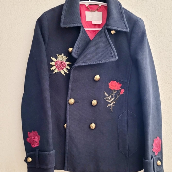 Abercrombie and Fitch Navy Pea Coat with Designer Applique - Picture 9 of 9